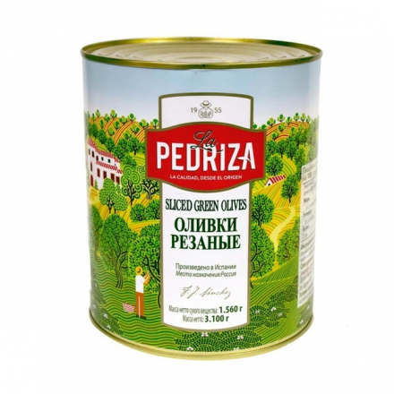 Оливки La Pedriza Резаные 3,1кг Сухой Вес 1,56кг ж/б